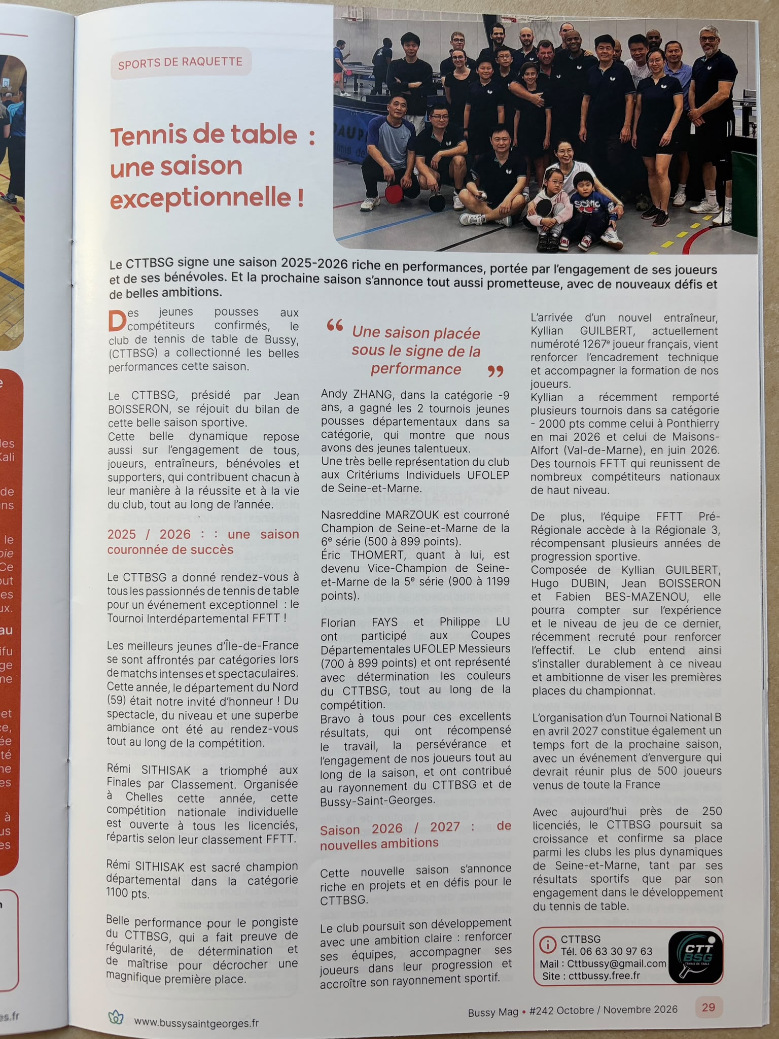 Page 29 du Bussy Mag : Tennis de table, une saison exceptionnelle